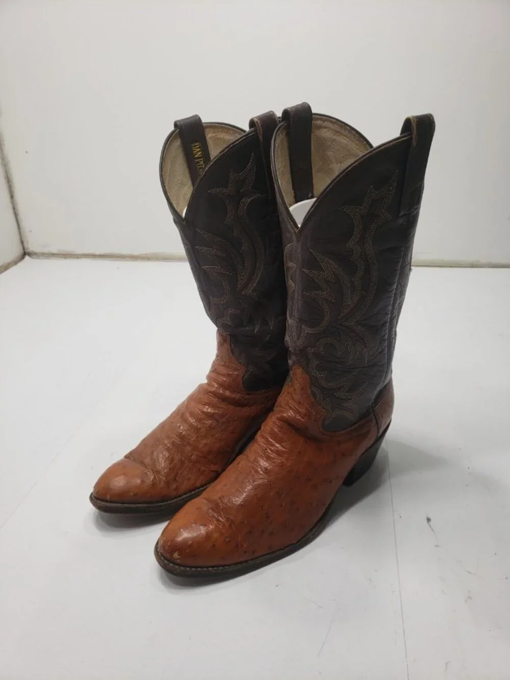 Vintage Dan Post P1851 Men's 9D Full Quill Ostrich Leather Cowboy Boots Brown